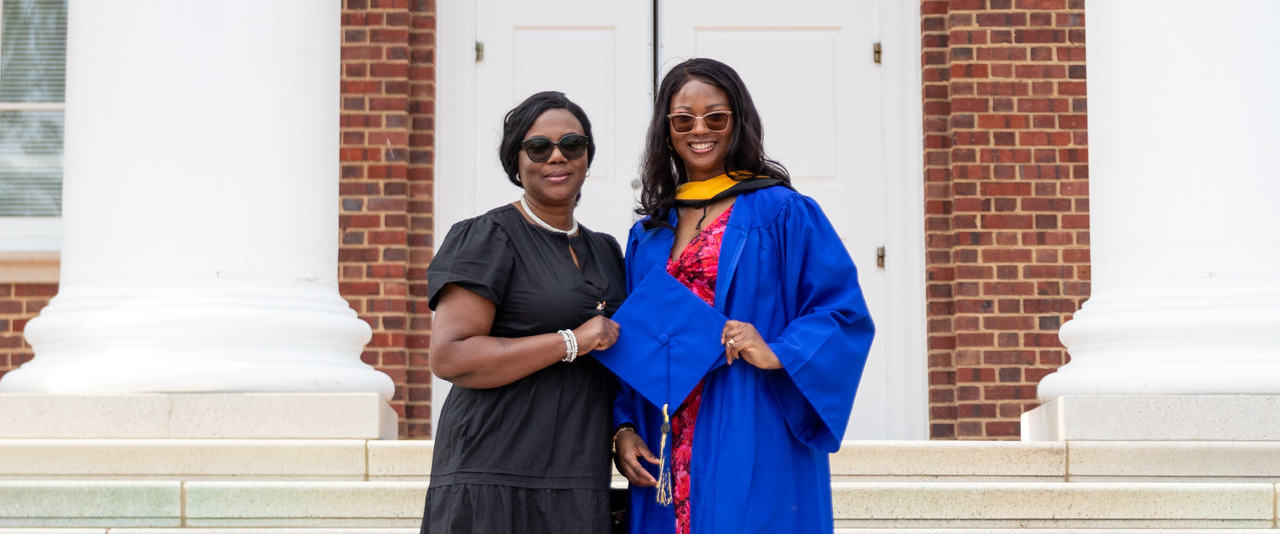 Oluebube Akujieze (left) is following in her mother’s footsteps. She’ll graduate with her degree in medical laboratory science this May. Her mother obtained her MLS degree from UD’s College of Health Sciences in 2019.